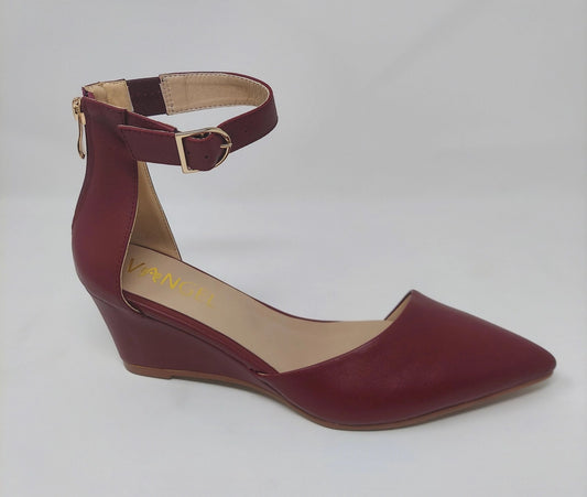 Leila Slanted Closed Toe Wedge - Burgundy