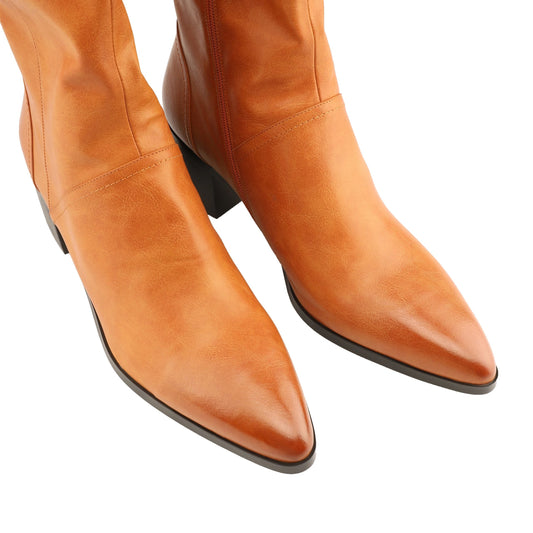 Vangel Pointed Toe Calf High Boots-Camel