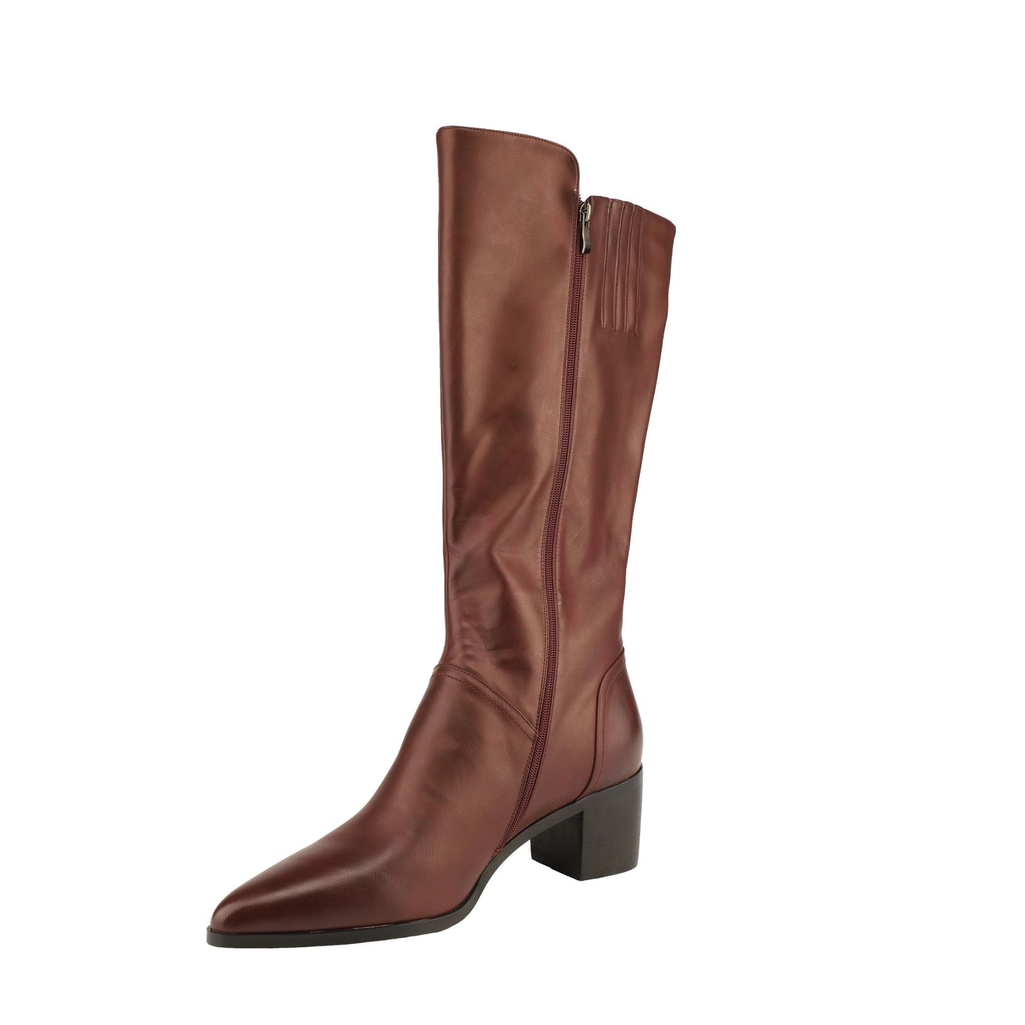 Vangel Pointed Toe Calf High Boots-Maroon
