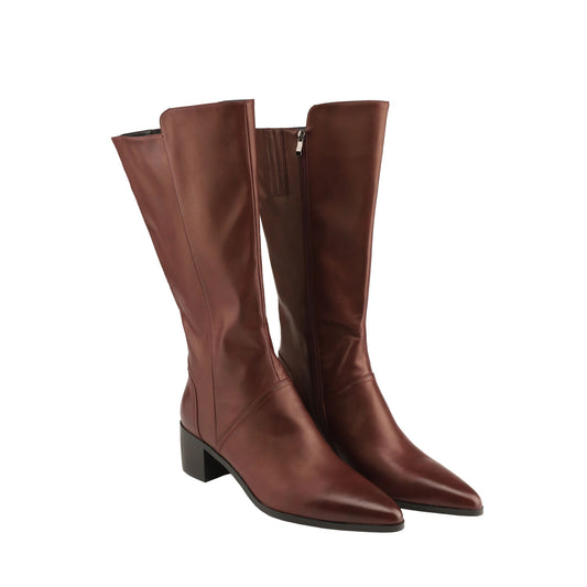 Vangel Pointed Toe Calf High Boots-Maroon