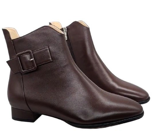 Vangel Buckle Square Heel Ankle Boots - Brown