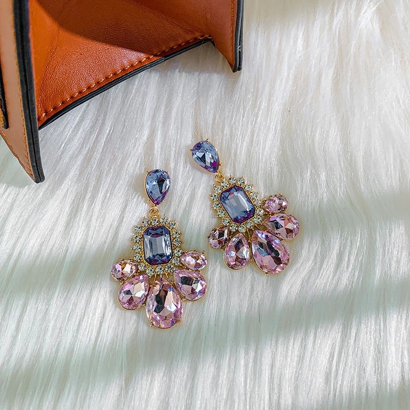 Fashion Luxury Amethyst Purple Crystal Drop Teardrop Earrings