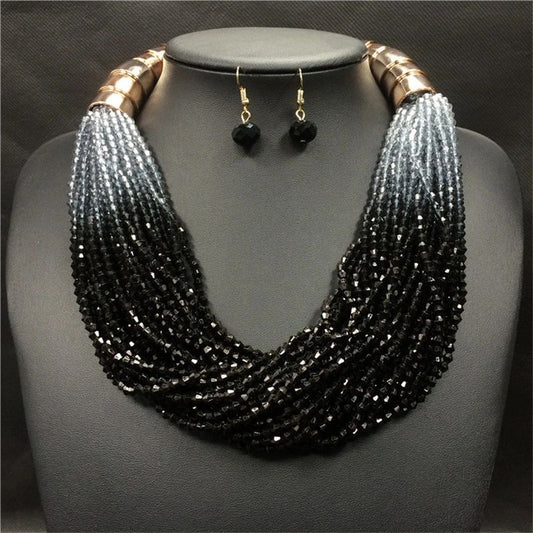 Beaded Layered Necklace with Earring Set - Multiple colors