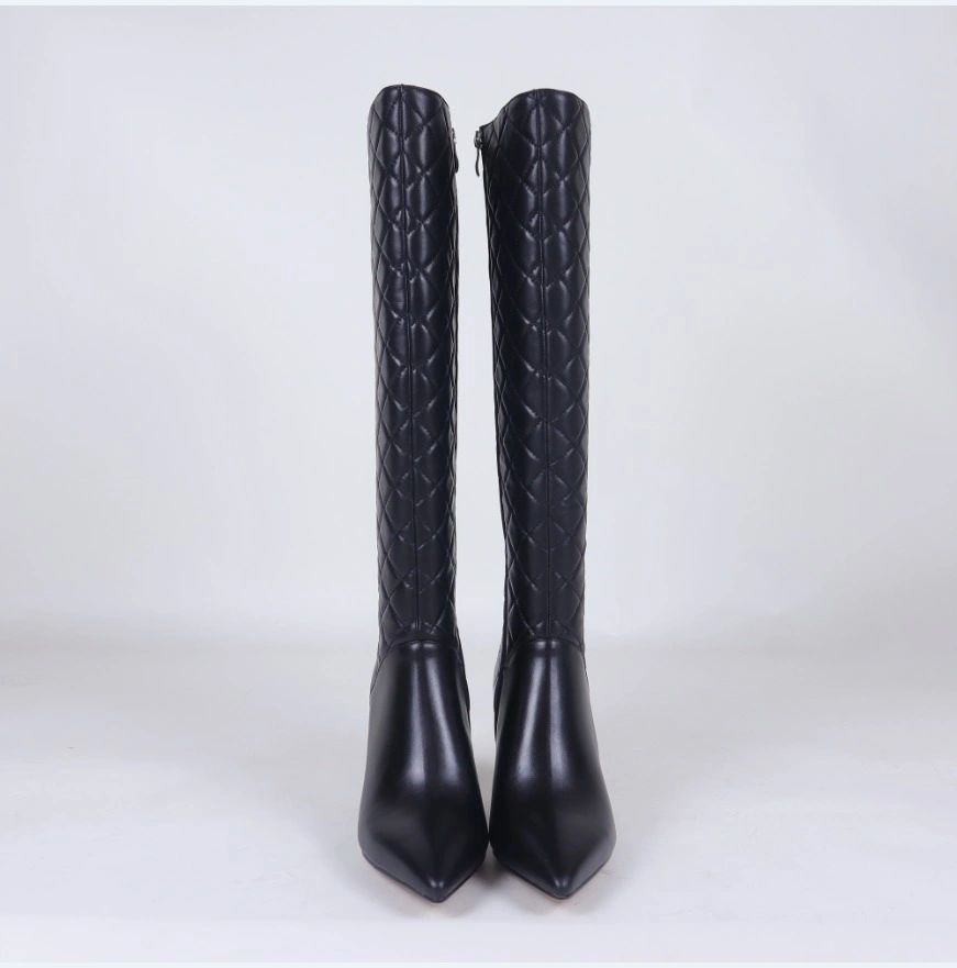 Vangel Leather Quilted Tall Boots -Black