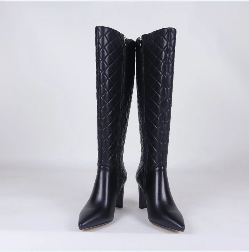 Vangel Leather Quilted Tall Boots -Black