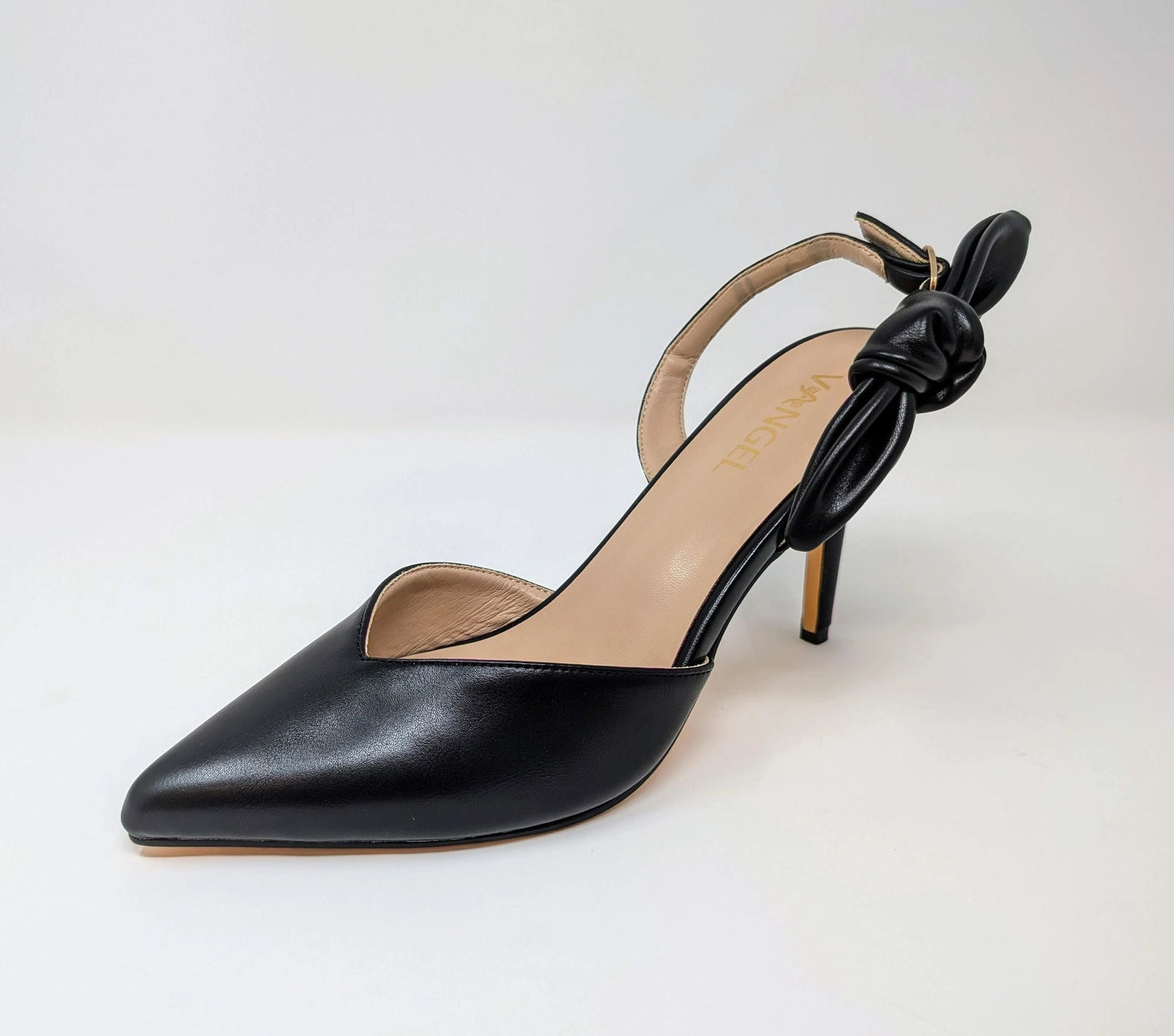 Ada Slingback High Heel Pumps - Black Leather