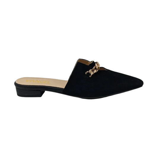 Zoey Pointed Toe Flat Mules - Black