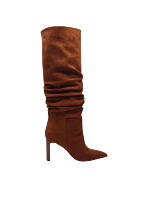 Noella Slouch Knee High Heeled Boots - Brown