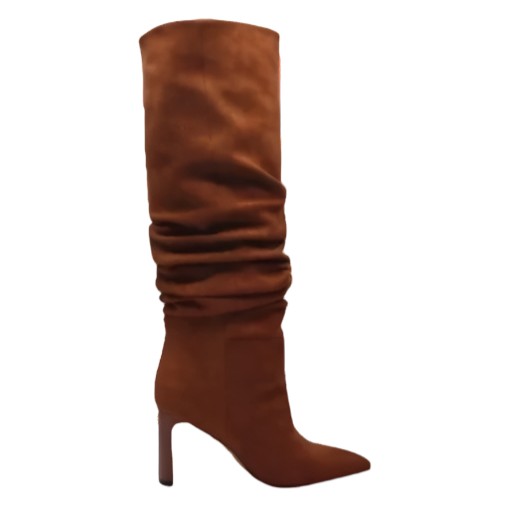Noella Slouch Knee High Heeled Boots - Brown