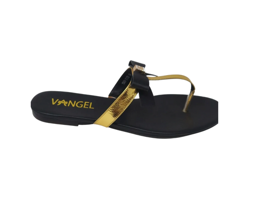 Chizzy Bow Slippers- Black/Gold