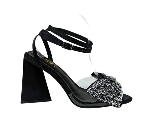 Anya Sparkly Bow Sandals - Black