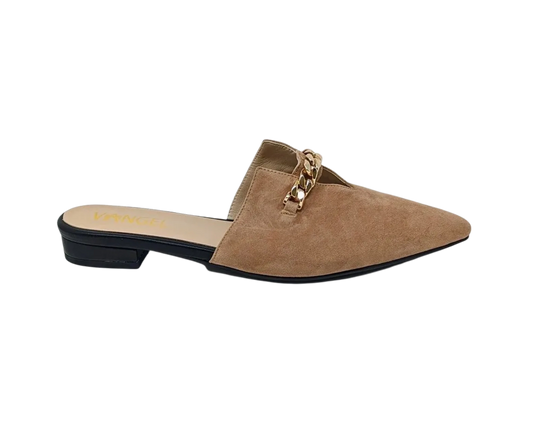 Zoey Pointed Toe Flat Mules - Tan