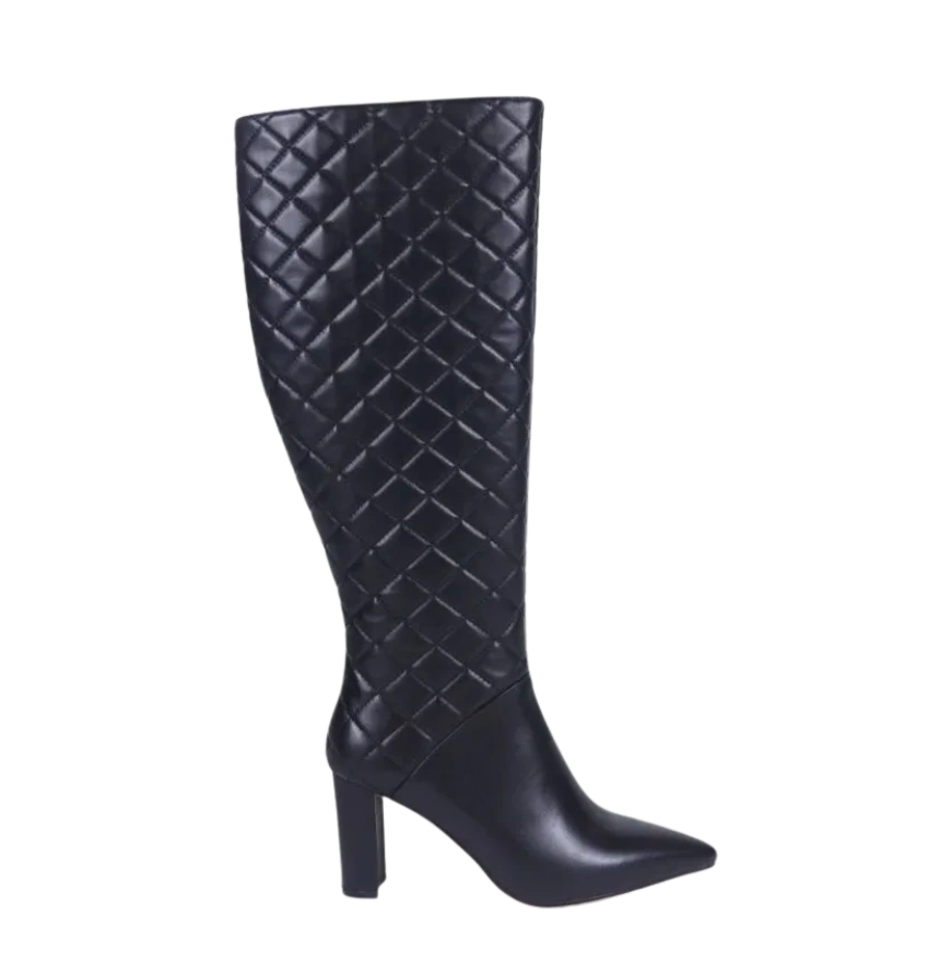 Vangel Leather Quilted Tall Boots -Black