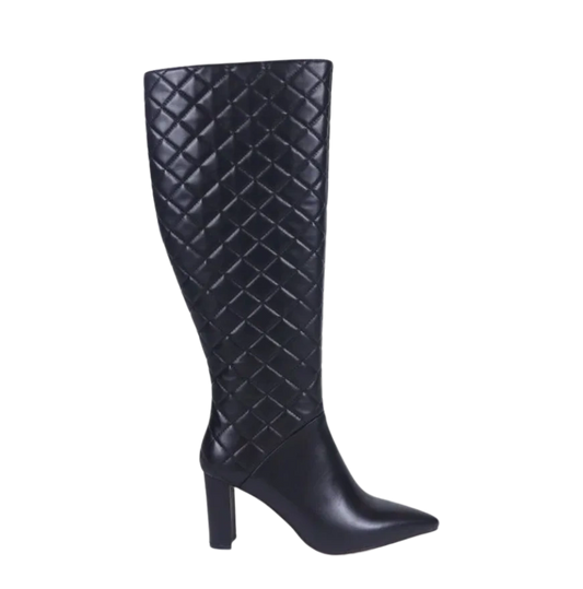 Vangel Leather Quilted Tall Boots -Black