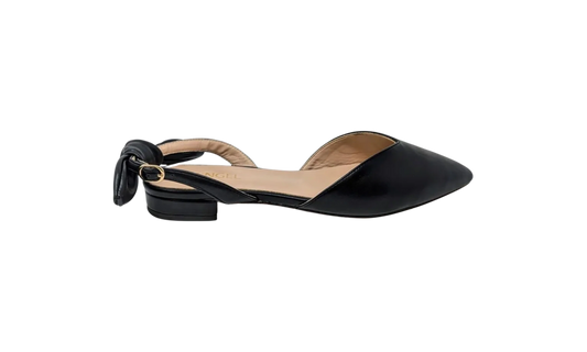 Ada Slingback Flat Pumps - Black Leather