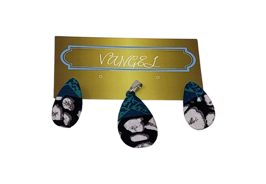 Vangel Teardrop Ankara Earrings and Pendant - Green/Blue