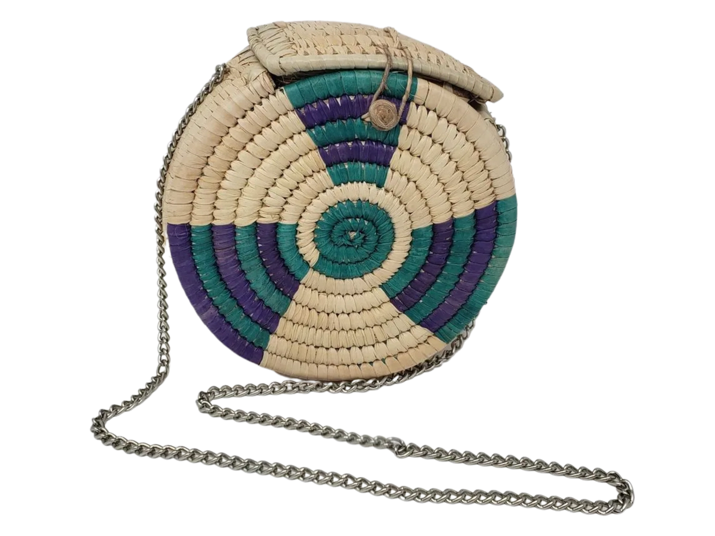 Vangel Raffia Handbag - Green/Purple