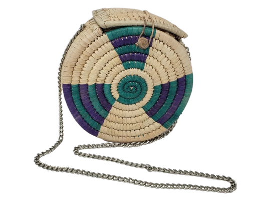 Vangel Raffia Handbag - Green/Purple