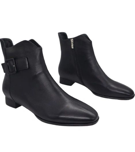 Vangel Buckle Square Heel Ankle Boots - Black