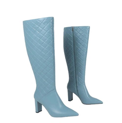 Vangel Leather Quilted Tall Boots -Teal