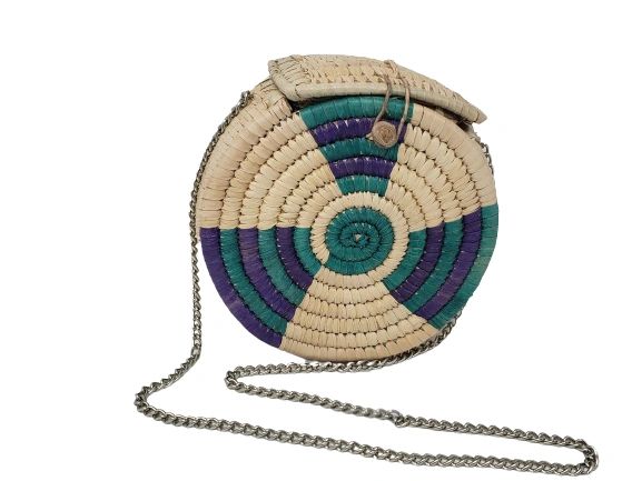 Vangel Raffia Handbag - Pink/Purple