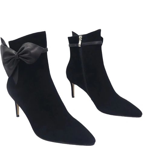 Vangel Bow Ankle Booties - Black